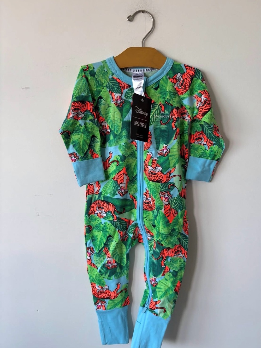Bonds Green & Blue Tiger Print Zippered Kids Footie